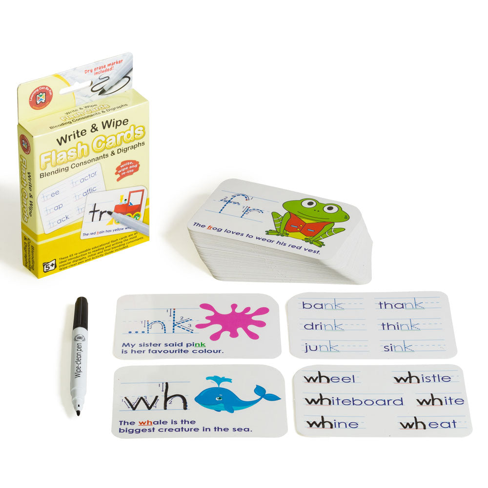 LCBF Write & Wipe Flash Cards With Marker Blending Consonants ...