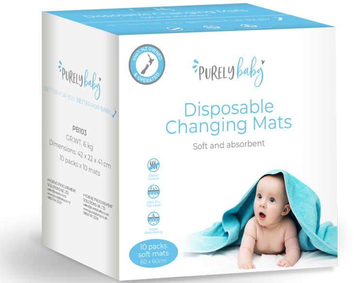 Purely Baby Disposable Changing Mats 100pk 60cm x 60cm